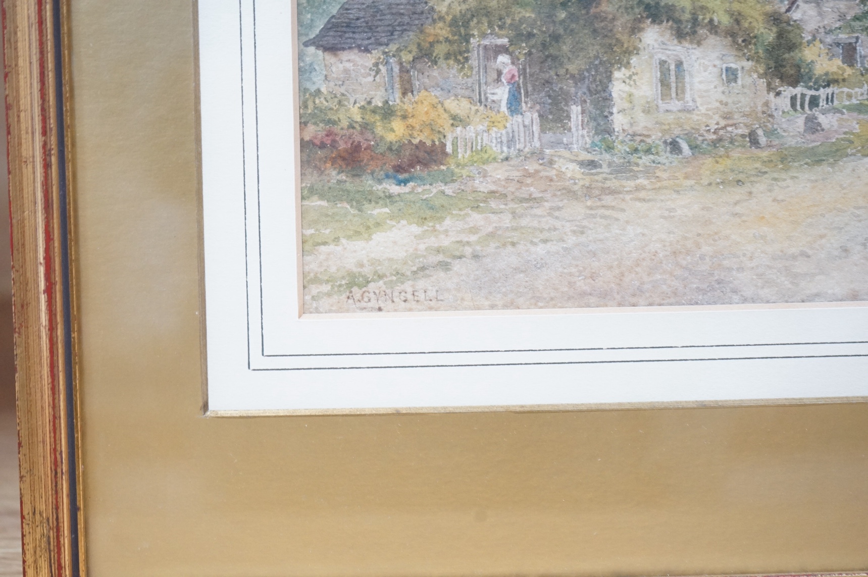 Albert E. Gyngell (1874-1911), watercolour, Cottage in a wooded country landscape, signed, The Falcon Gallery inscribed label verso, 17 x 24cm. Condition - foxed